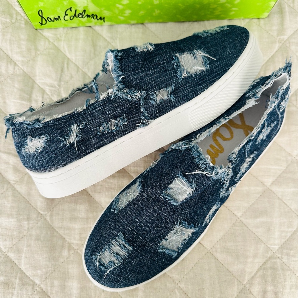Sam Edelman Lacey Slip-On
Platform Sneakers in Distressed Denim. W10.5 NWT ππ€ - Picture 2 of 8